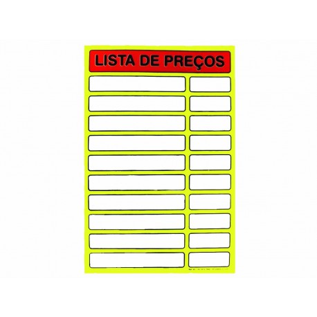 PLACA PVC 34X51 LISTA PRECOS AMARELO