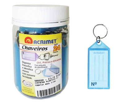 CHAVEIRO PLASTICO C/IDENTIF.AZUL C/24
