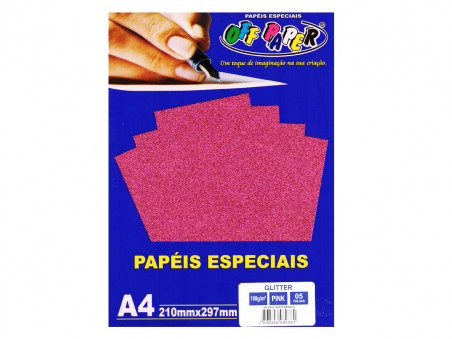 PAPEL A4 GLITER ROSA PINK 180GR.C/5FL.