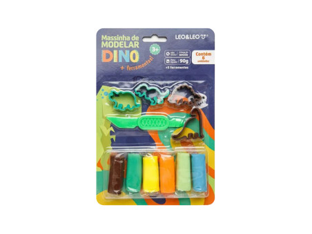 KIT MASSINHA DINO+MOLDES 06 CORES 90G.