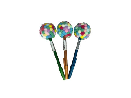 CANETA ESF.POMPOM BOLINHAS CORES