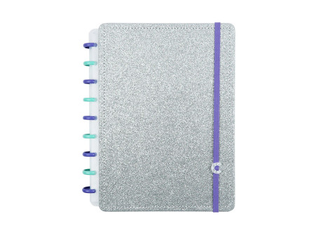 CADERNO INTELIG. 80F.LETS GLITER PRATA M