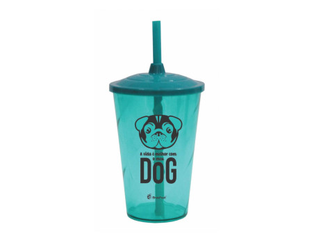 COPO PET DOG VERDE 480ML.C/TAMPA/CANUDO