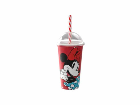 COPO PLAST.MINNIE C/TAMPA+CANUDO 500ML.