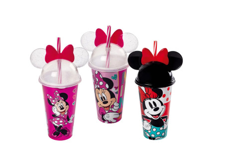 COPO PLAST.MINNIE C/CANUDO 500ML