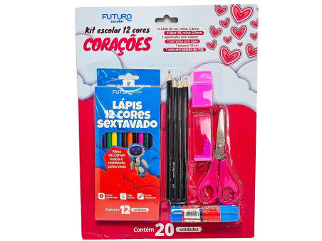 KIT ESCOLAR 7 PECAS CORACOES