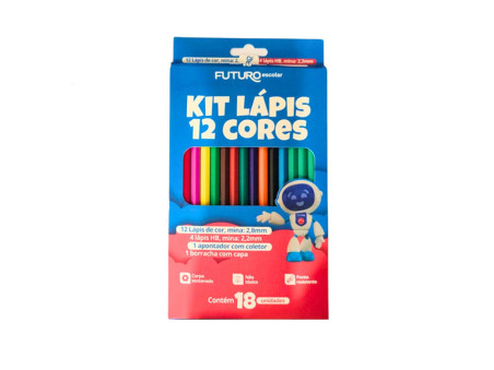 KIT LAPIS COR 12 CORES+AP+BOR+4LP.PRETO