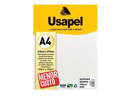 PAPEL A4 ANTILOPE BRANCO 180G.50F.