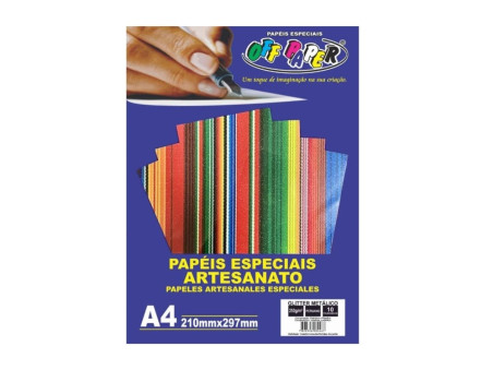 PAPEL A4 GLITER METALICO ARCO IRIS250G10