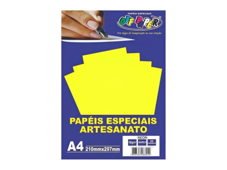 PAPEL NEON AMARELO 180G.A4 20F.