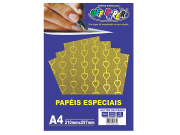 PAPEL A4 GLITER OURO...