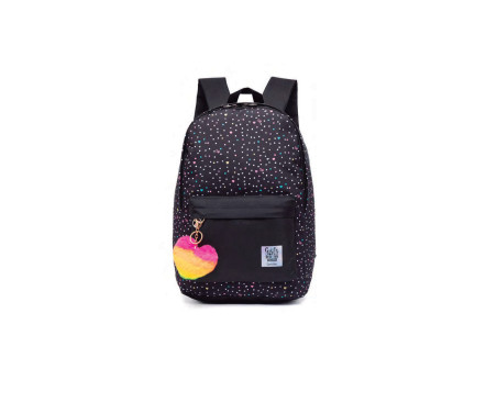 MOCHILA SPECTOR PRETA+POMPOM 42CM.1D.
