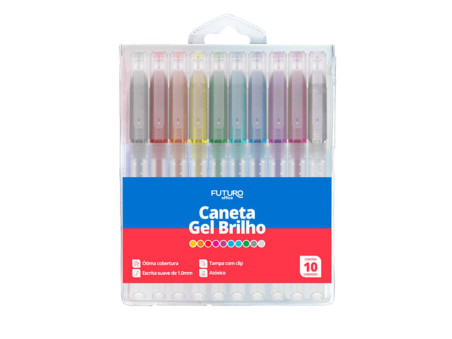 CANETA GEL 10 CORES GLITER 1,0MM