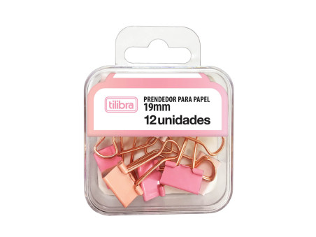 PRENDEDOR PAPEL  19MM ROSA C/12