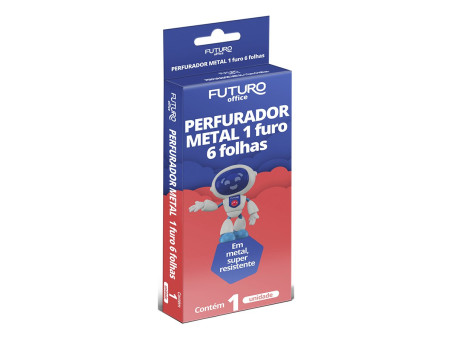 PERFURADOR PAPEL UM FURO METAL 6 FOLHAS