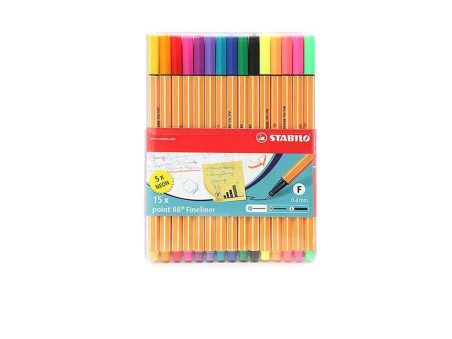 CANETA HIDR.STABILO 0,4MM.10 COR.+5 NEON